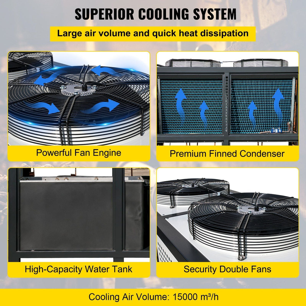 15 Ton Industrial Water Chiller, 15HP Air-Cooled System, Finned Condenser with Micro-Computer Control, Stainless Steel Water Tank, DOBA-WC15