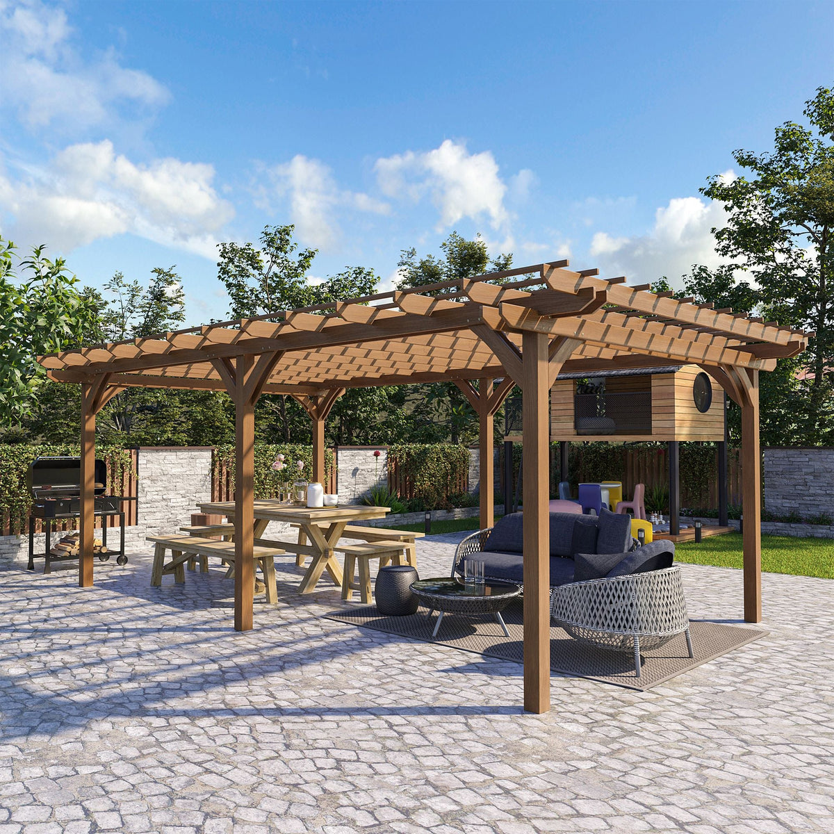 20' x 12' Wooden Pergola Gazebo with Grape Trellis Design for Garden & Patio, DOBA-WPG2012