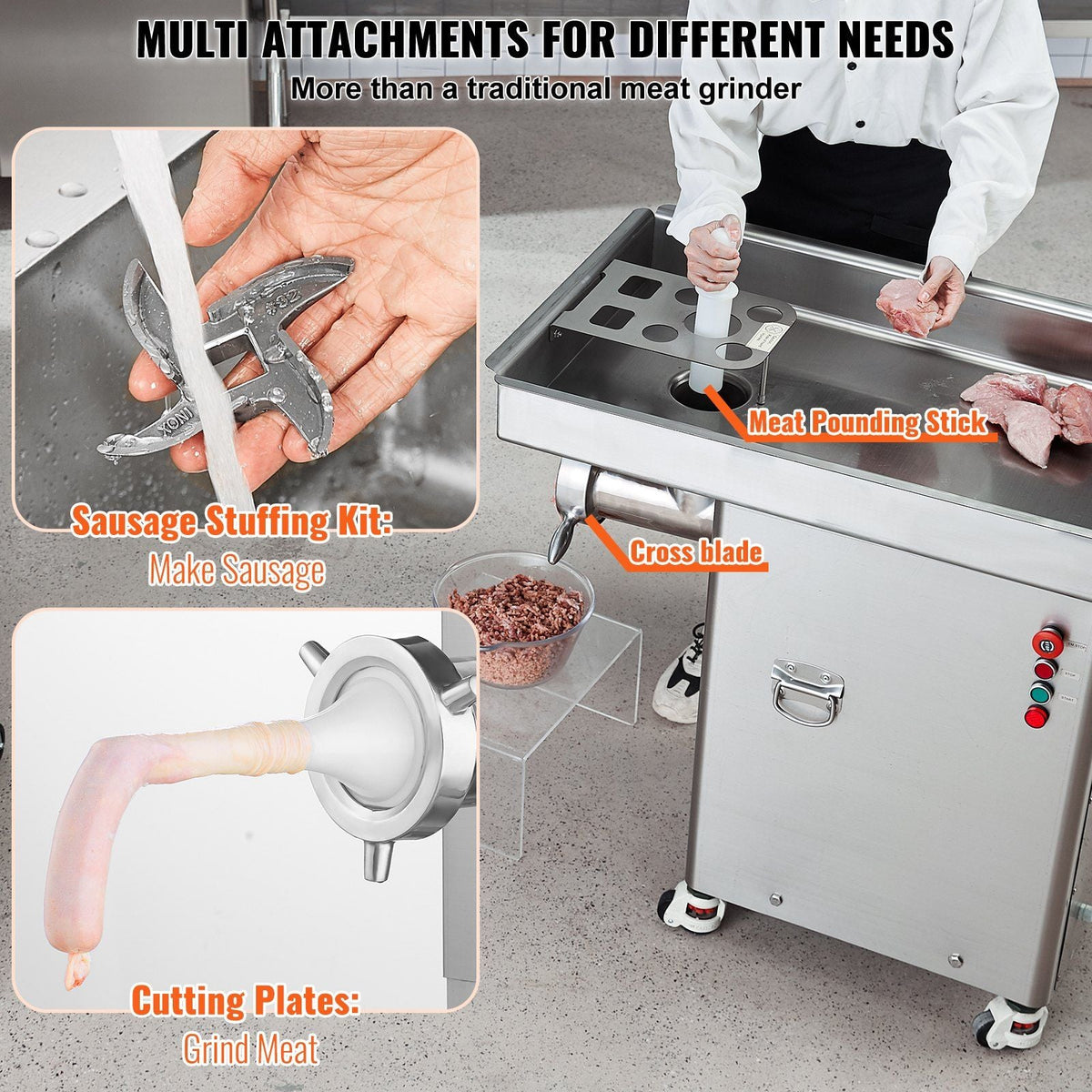 Commercial Electric Meat Grinder, 36.7 lbs/min Grinding Capacity, Industrial Cabinet Design, Heavy-Duty Construction, DOBA-MG36