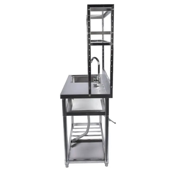 39.4" Stainless Steel Utility Sink, Single Bowl Commercial Sink, Shelves, Drainboard & Hanging Tools, DOBA-US39