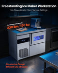 132 lbs/24H Commercial Ice Maker, Stainless Steel with Worktop, 30 lbs Storage & 70 Cubes per Cycle, Self-Cleaning Freestanding Design, DOBA-IM132