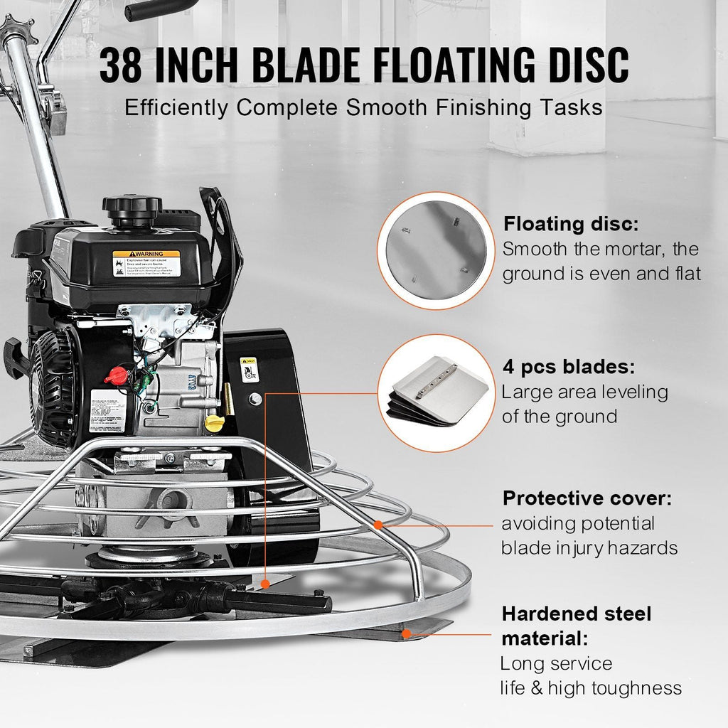 38" Walk-Behind Power Trowel, 6HP Gas-Powered Cement Finishing Machine with Float Pan Blade, DOBA-PT38
