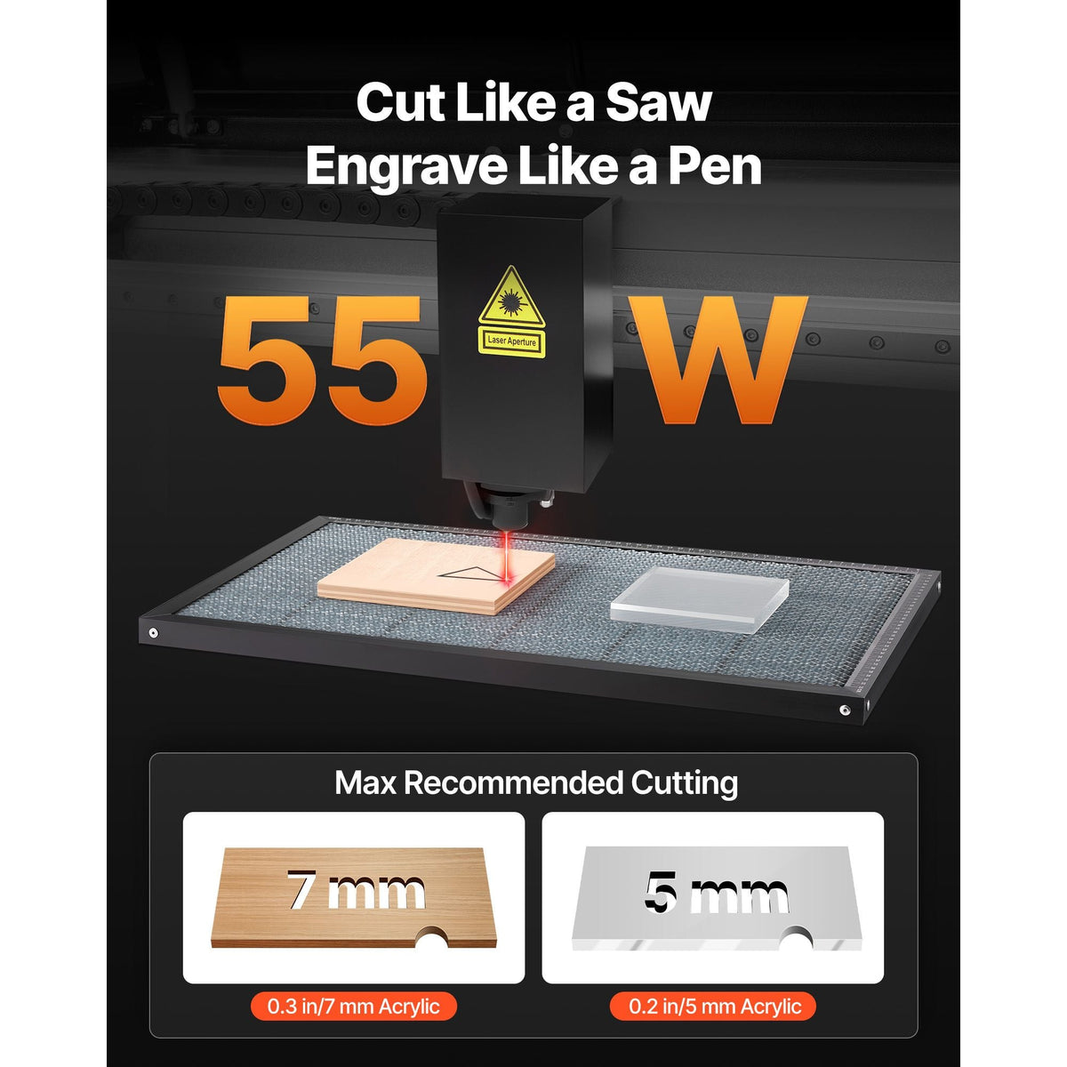 55W CO2 Laser Engraver, 20 x 12 in, Desktop CO2 Laser Engraver and Cutter Machine with 16MP Camera, Water Pump, Rotary Axis, Compatible with LightBurn CorelDRAW RDWorks, for Wood Acrylic Glass