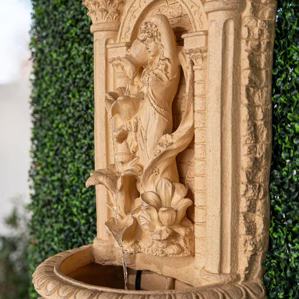 XBrand 30.3" Solar Waterfall Pot Fountain, Tall Brown Maiden Holding Pot Wall Fountain, Outdoor Water Fountain, Polyresin
