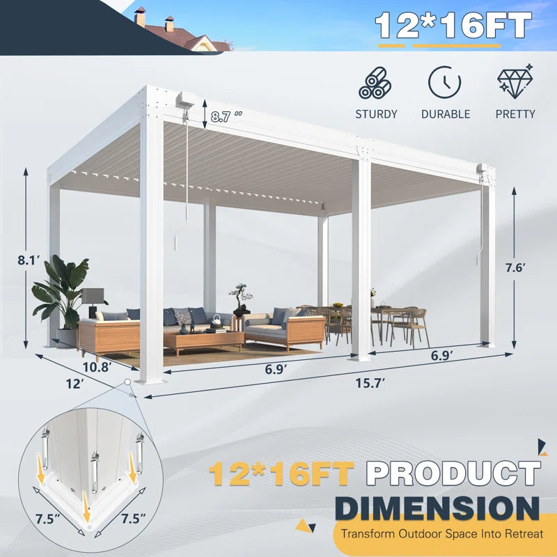 Erommy Aluminum Louvered Pergola, Outdoor Pergola with Adjustable Louvered Roof