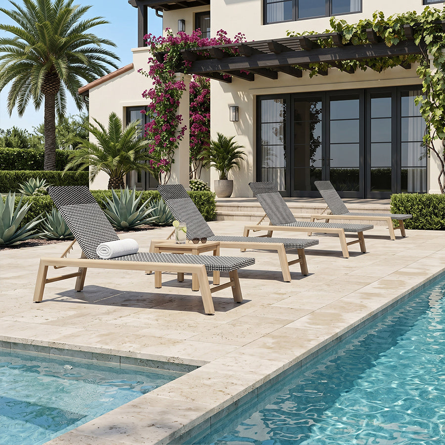 PURPLE LEAF Pool Oversized Lounge Chairs Rattan Aluminium Patio Chaise Lounge Outdoor Adjustable Recliner Finish Loungers Woven PE Sun Chairs for Poolside Deck Beach