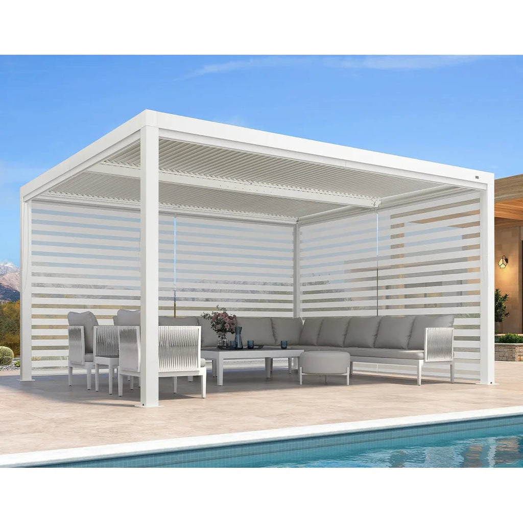 Hanso Home Louvered Pergola Modern White Pergola with Adjustable Roof for Deck Backyard Garden