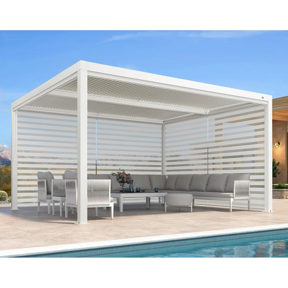 Hanso Home Louvered Pergola Modern White Pergola with Adjustable Roof for Deck Backyard Garden