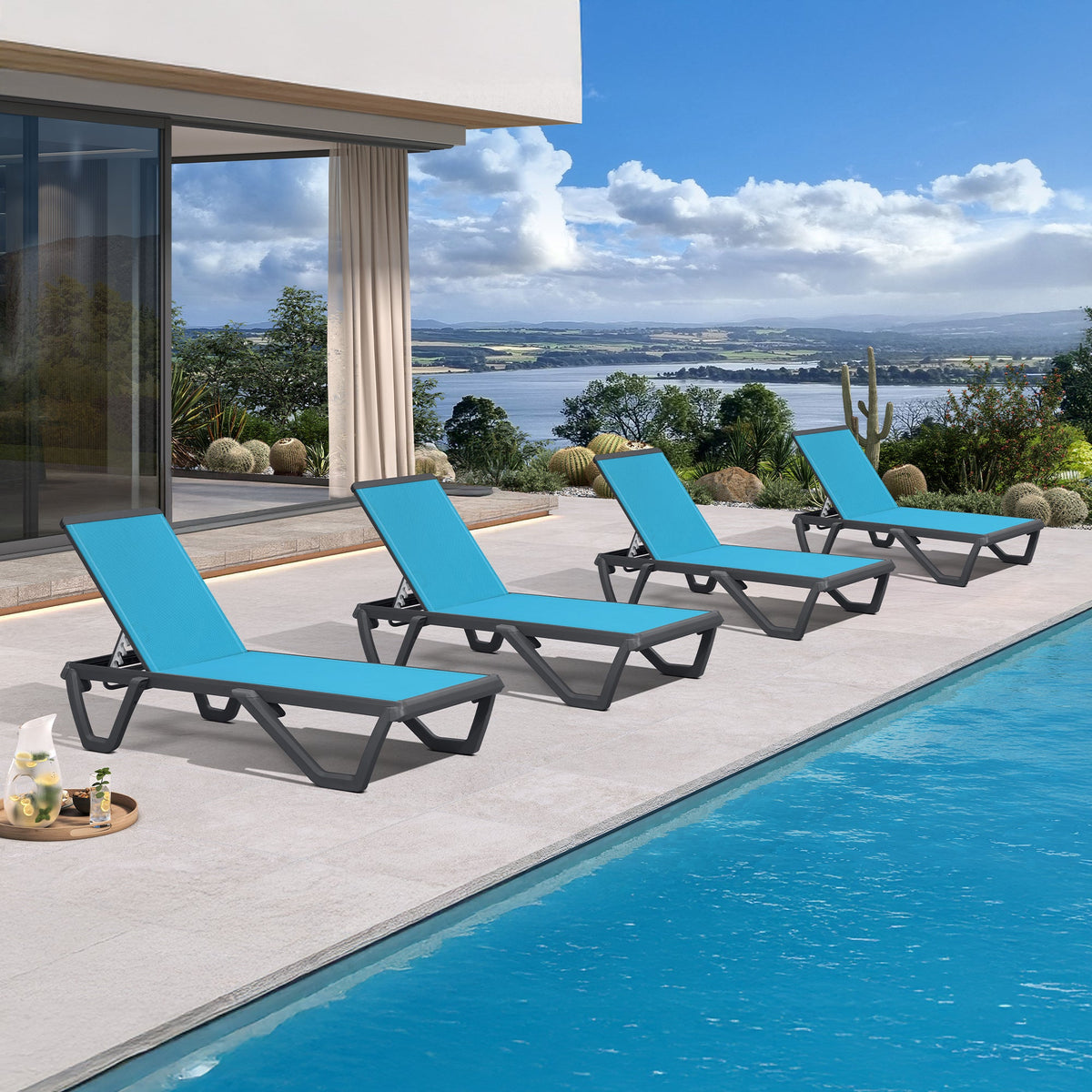 PURPLE LEAF Outdoor Chaise Lounge Patio Chair 5 Positions Adjustable Aluminum Frame with Textilene Seat Lightweight and Durable Pool Chaise Lounge for Patio Poolside Beach Yard