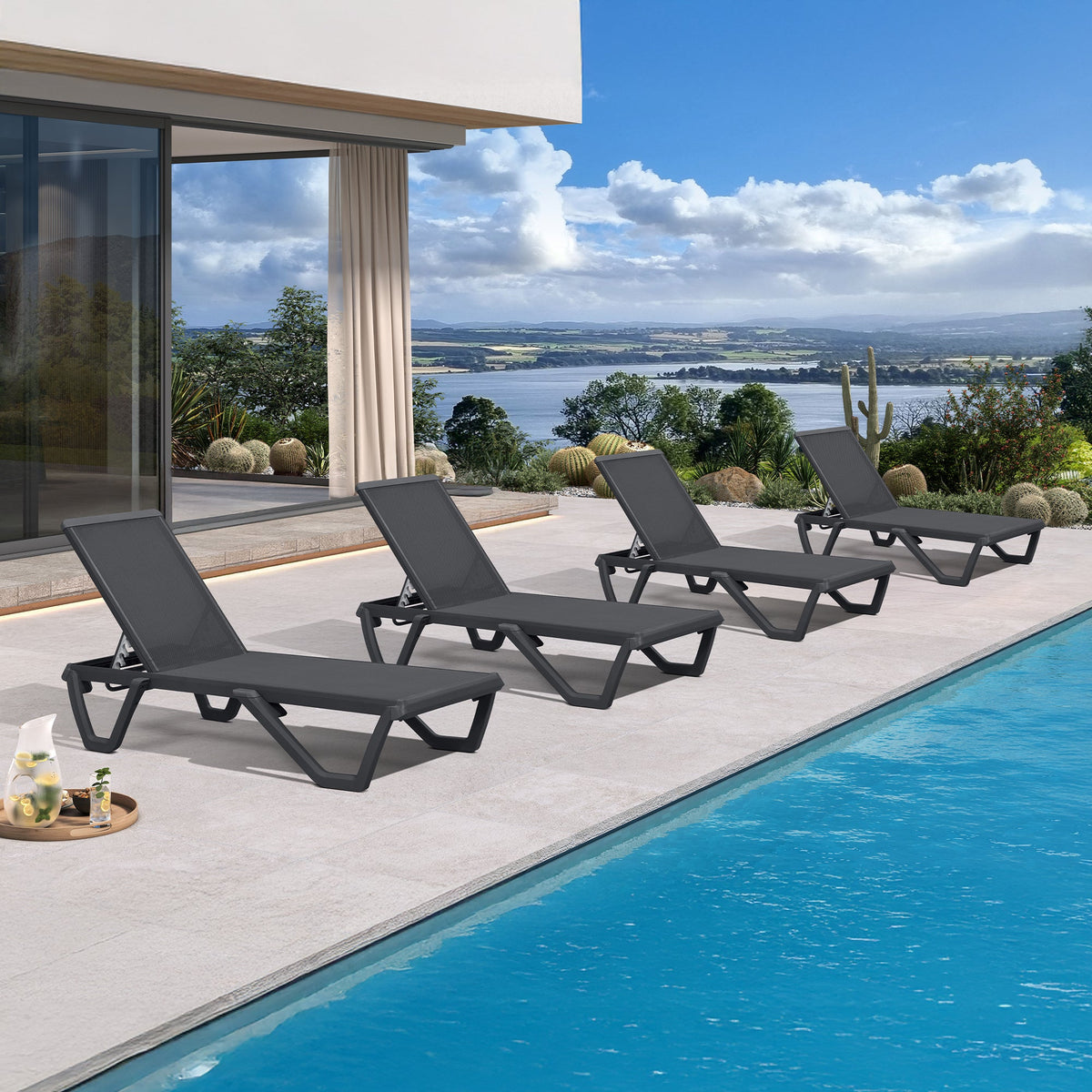 PURPLE LEAF Outdoor Chaise Lounge Patio Chair 5 Positions Adjustable Aluminum Frame with Textilene Seat Lightweight and Durable Pool Chaise Lounge for Patio Poolside Beach Yard