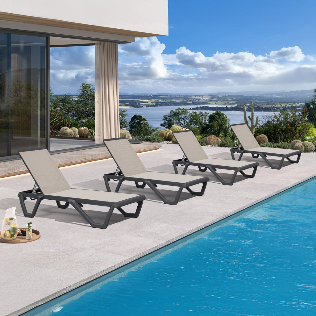 PURPLE LEAF Outdoor Chaise Lounge Patio Chair 5 Positions Adjustable Aluminum Frame with Textilene Seat Lightweight and Durable Pool Chaise Lounge for Patio Poolside Beach Yard
