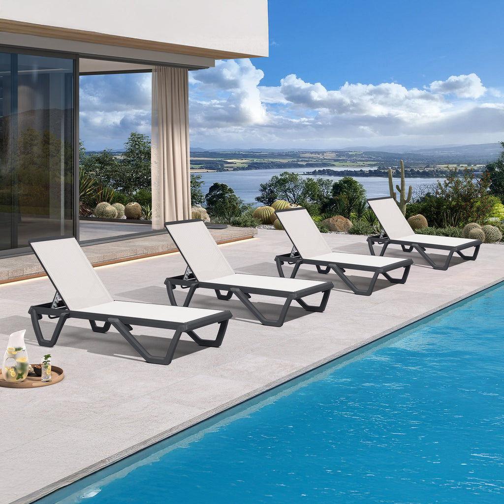 PURPLE LEAF Outdoor Chaise Lounge Patio Chair 5 Positions Adjustable Aluminum Frame with Textilene Seat Lightweight and Durable Pool Chaise Lounge for Patio Poolside Beach Yard