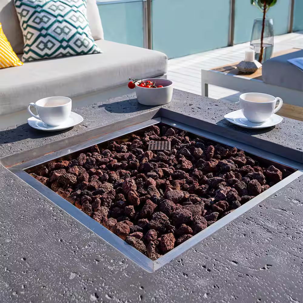 Outdoor Fire Pit 36 In. X 36 In. Square Concrete Propane Fire Table with Lava Rocks and Cover