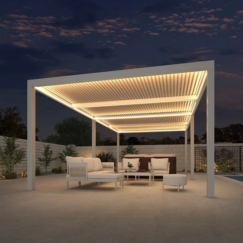 Hanso Home Louvered Pergola Modern White Pergola with Adjustable Roof for Deck Backyard Garden
