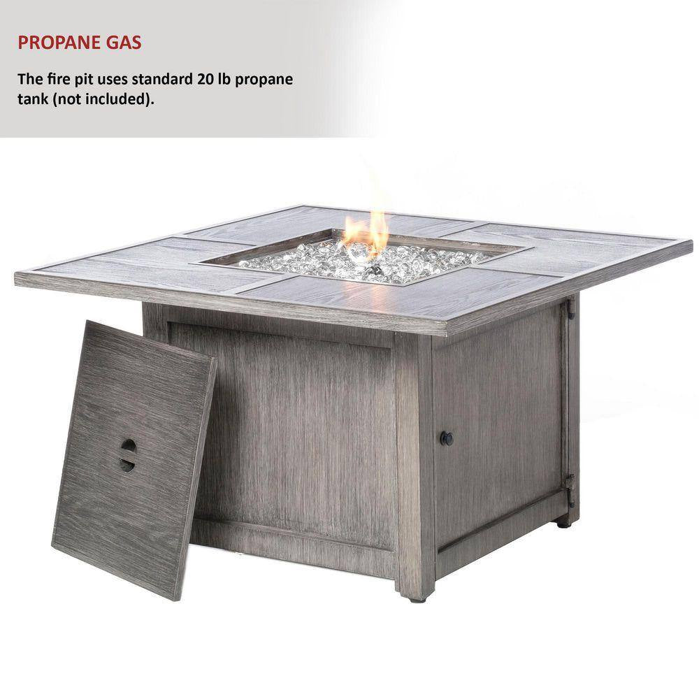 Alfresco Home Cheyenne 40 In. X 25 In. Square Aluminum Propane Gas Fire Pit Chat Table with Glacier Ice Firebeads