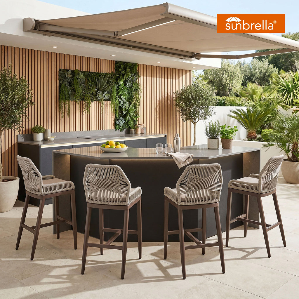 PURPLE LEAF Patio Sunbrella Bar Stools Set of 2  Rattan Bar Aluminum Bar Stool Outdoor Barstools with Back and Cushion for Garden Kitchen Island