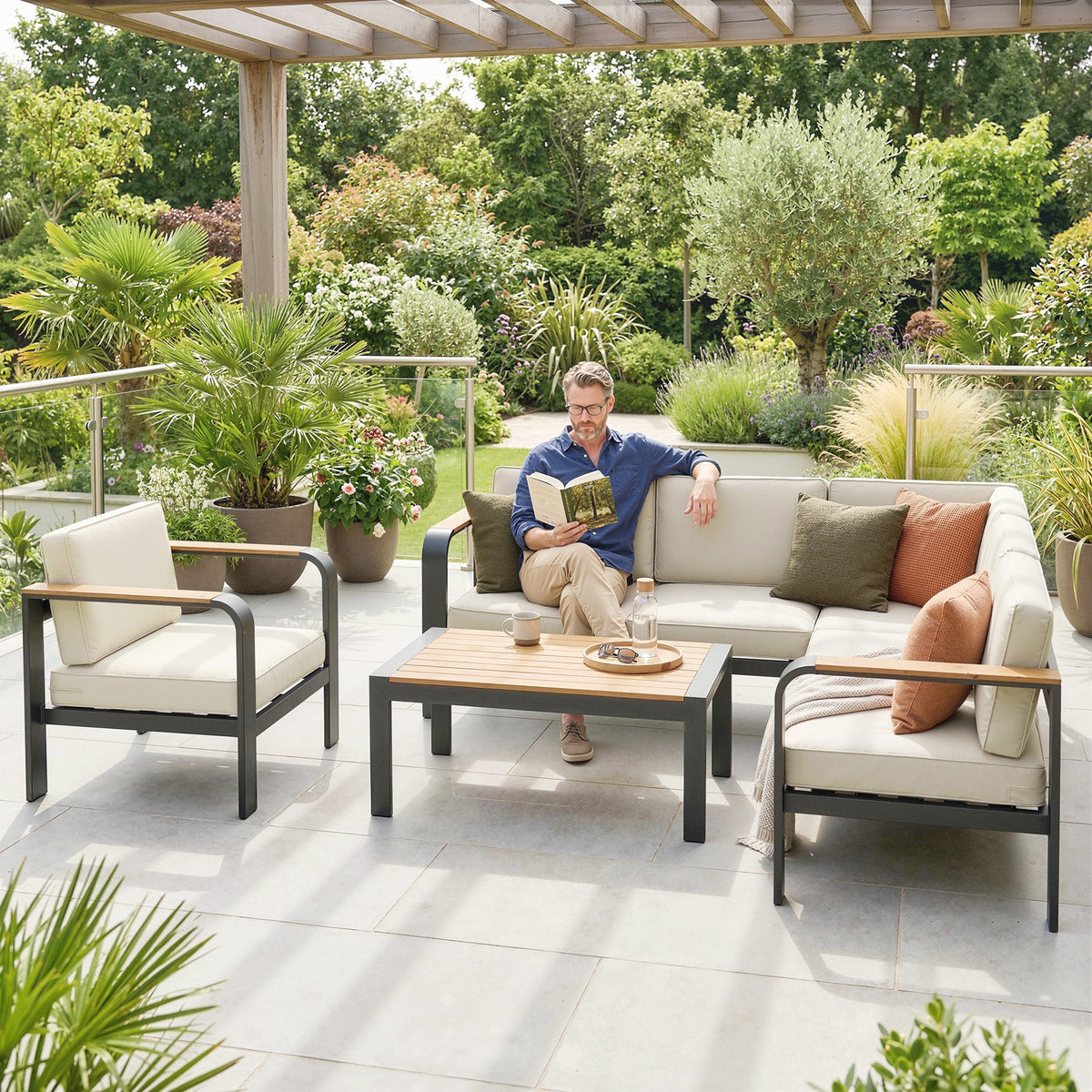 3-Piece Garden Corner Sofa Set with Aluminum Frame and Olefin Cushions, Beige