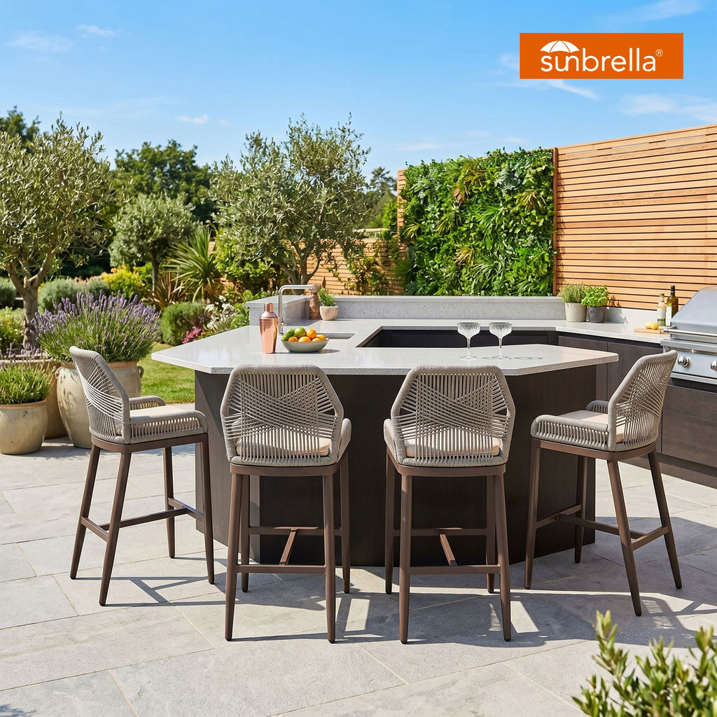 PURPLE LEAF Patio Sunbrella Bar Stools Set of 2  Rattan Bar Aluminum Bar Stool Outdoor Barstools with Back and Cushion for Garden Kitchen Island
