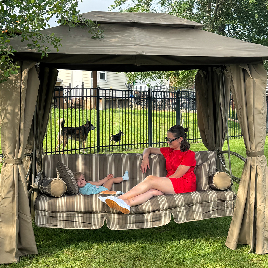 PURPLE LEAF 3 Person Outdoor Patio Porch Swing Gazebo with Netting & Gazebo Curtains with Canopy Swings for Adults
