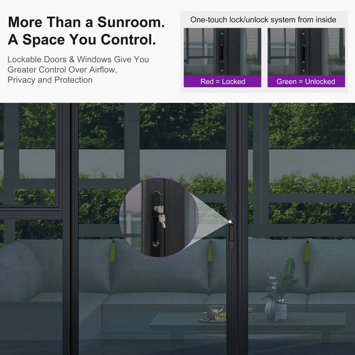 PURPLE LEAF Luxury Sunroom Solarium 360° Transparent Outdoor Living Room with Elegant Curtains Outdoor Gazebo with 4-Side Sliding Doors and Windows for Entertaining