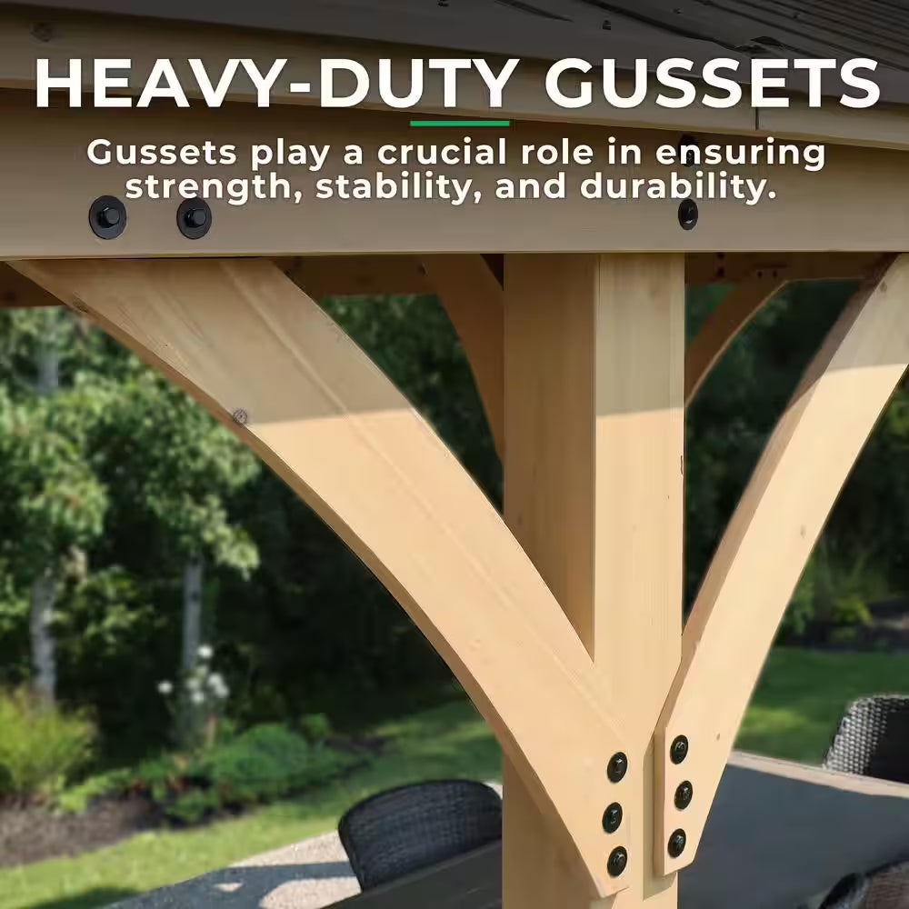 DIY Meridian 12 Ft. X 20 Ft. Cedar Wood Outdoor Gazebo Kit with Hartop Metal Roof - Permanent Covered Patio Shade