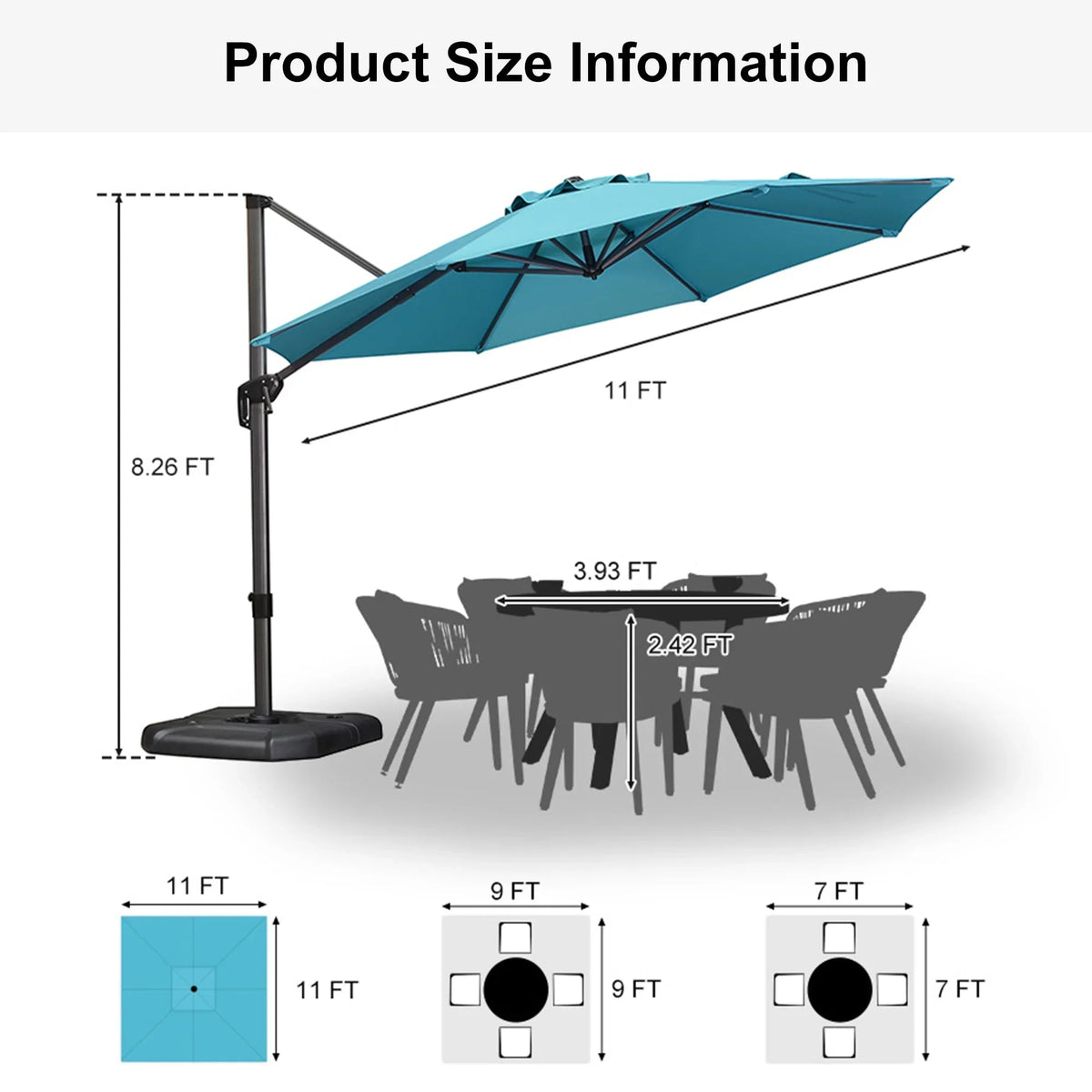 PURPLE LEAF Affordable Outdoor Umbrella with Base, Round Cantilever Umbrella for Garden