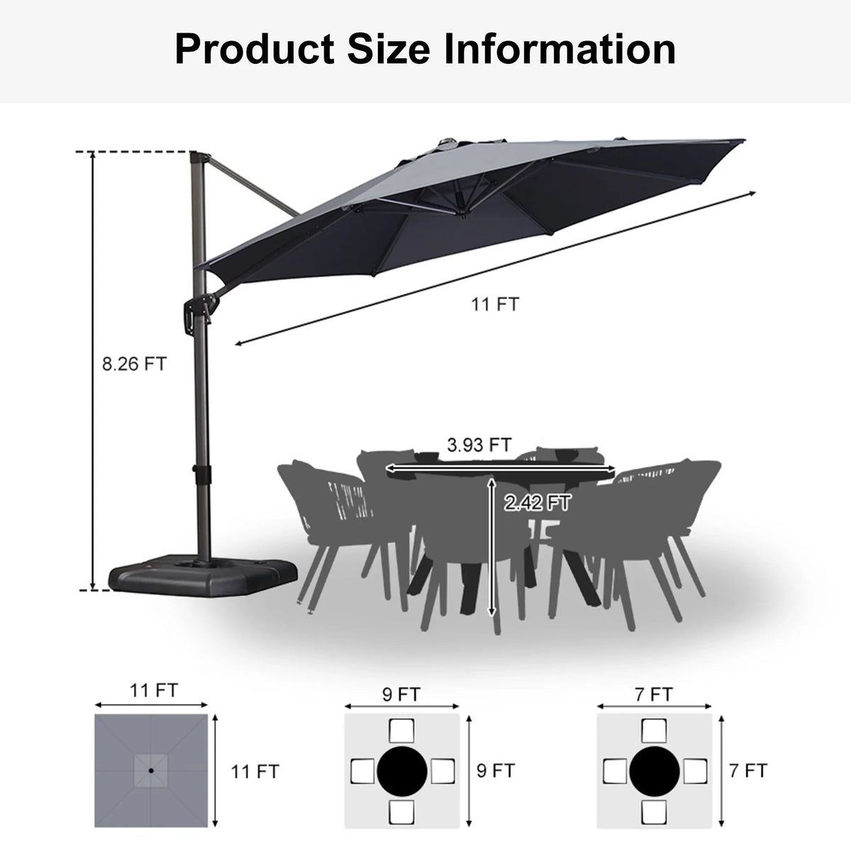 PURPLE LEAF Affordable Outdoor Umbrella with Base, Round Cantilever Umbrella for Garden