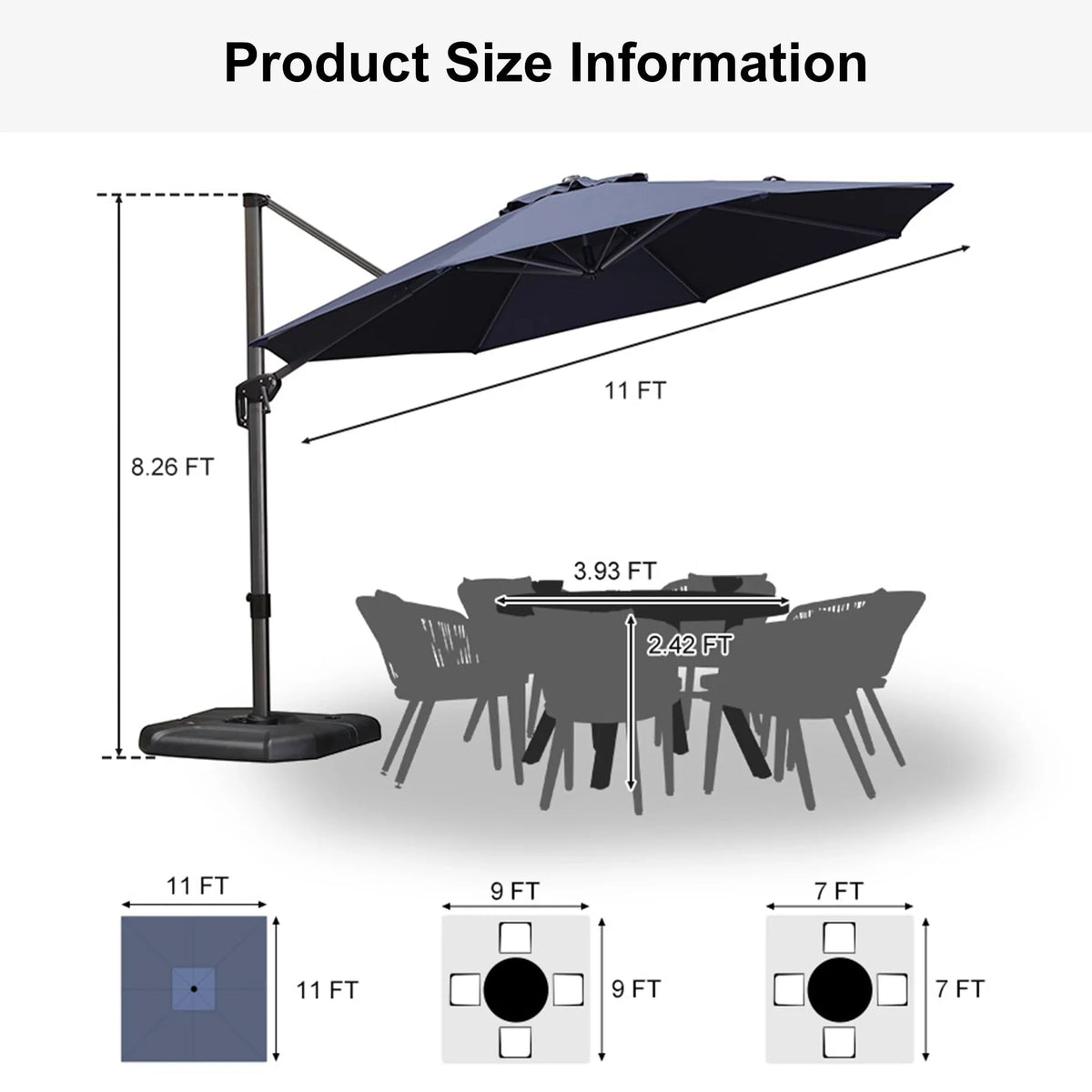 PURPLE LEAF Affordable Outdoor Umbrella with Base, Round Cantilever Umbrella for Garden