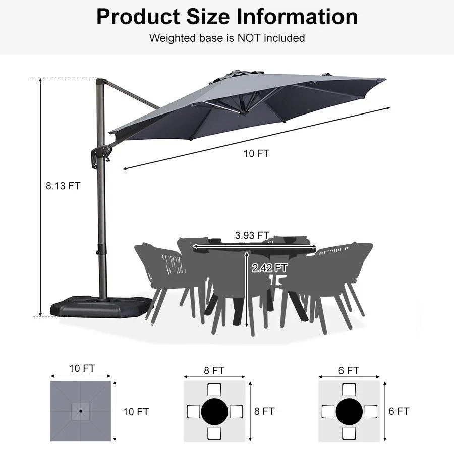 PURPLE LEAF Affordable Outdoor Umbrella with Base, Round Cantilever Umbrella for Garden