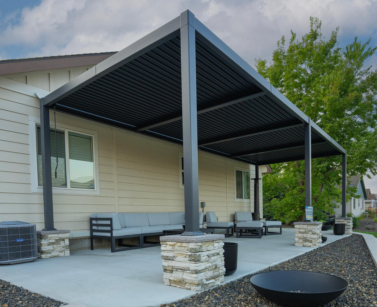 PURPLE LEAF Caesar Outdoor Louvered Pergola Patio Sun Shade Shelter with Adjustable Hardtop Patio Pergola Grey