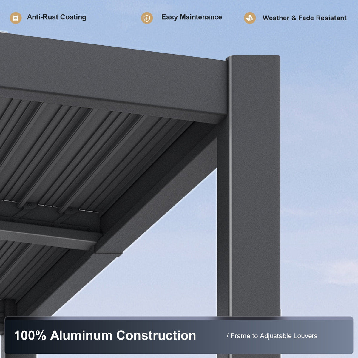 PURPLE LEAF Caesar Hardtop Louvered Pergola with LED String Lights, Slanted Roof Outdoor Aluminum Pergola with Adjustable Rainproof Louvers,Freestanding Patio Gazebo for Backyard Deck, Gray