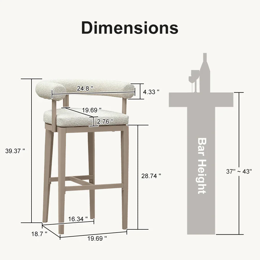 PURPLE LEAF Provence Outdoor Bar Stools Set of 2 Modern Olefin Upholstered Barstools with Back and Armrest Bar Chairs for Garden Kitchen Island