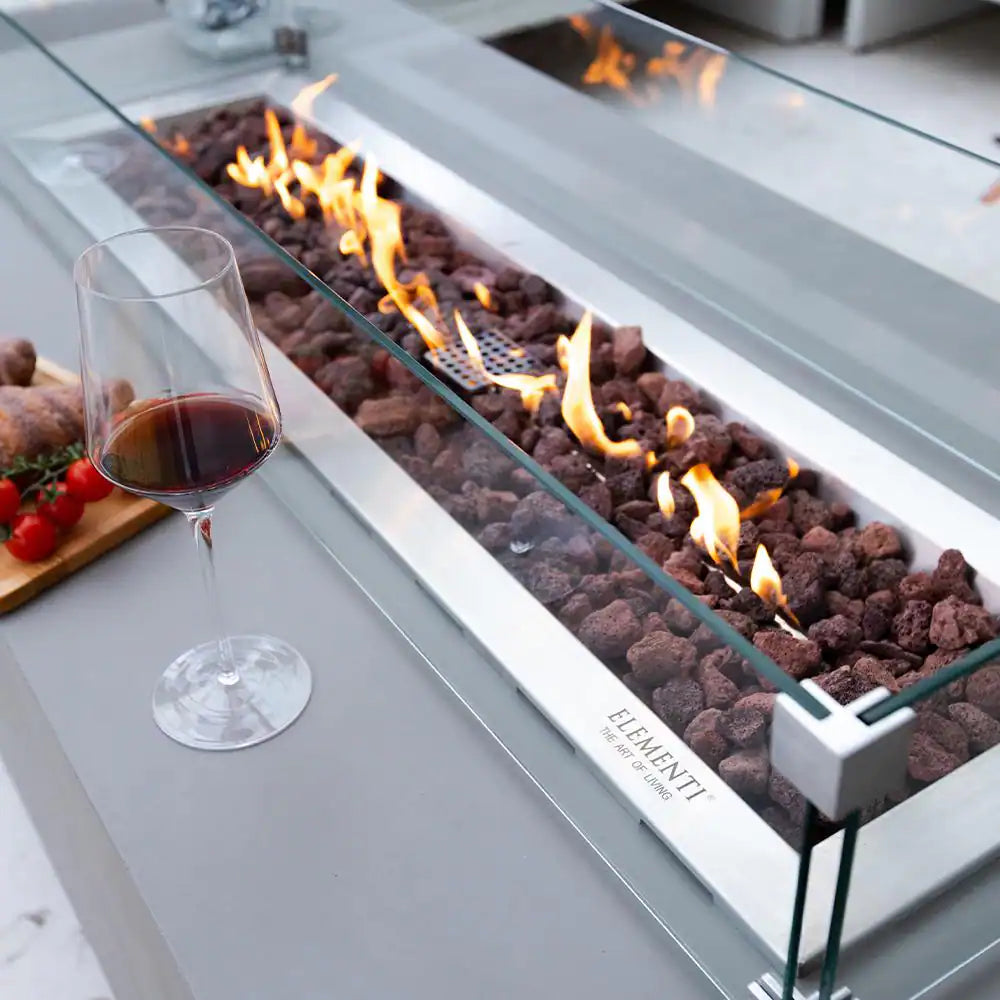 Elementi Granville Outdoor Fire Pit 60 In. X 27 In. Rectangular Concrete Propane Fire Table with Lava Rocks and Cover