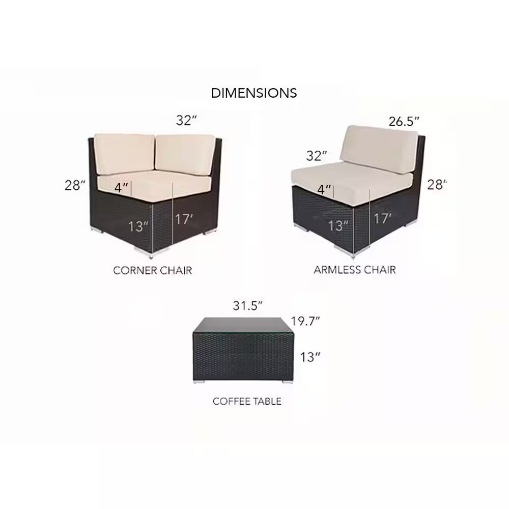 Black 7-Piece Wicker Patio Seating Set with Sunbrella Coal Cushions