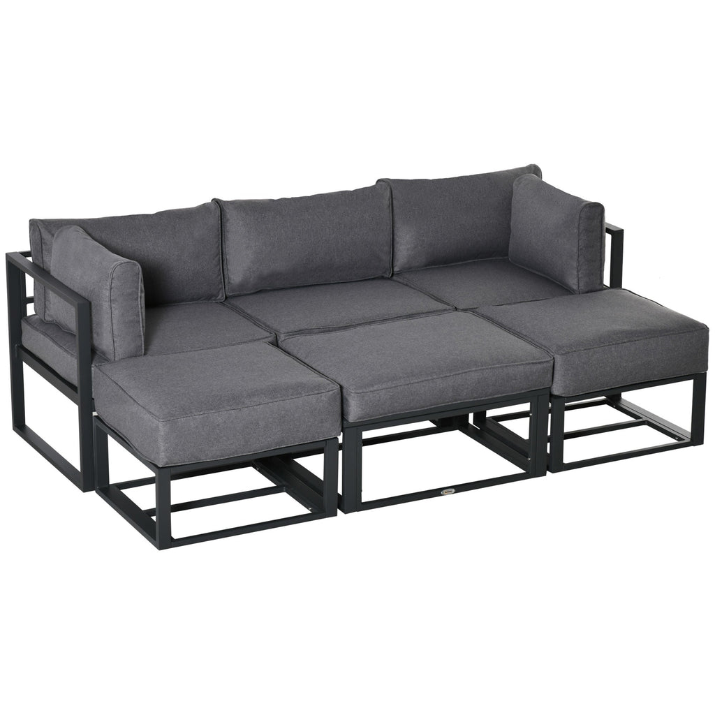 6pc Outdoor Patio Furniture Set with Daybed and Footstools, Grey