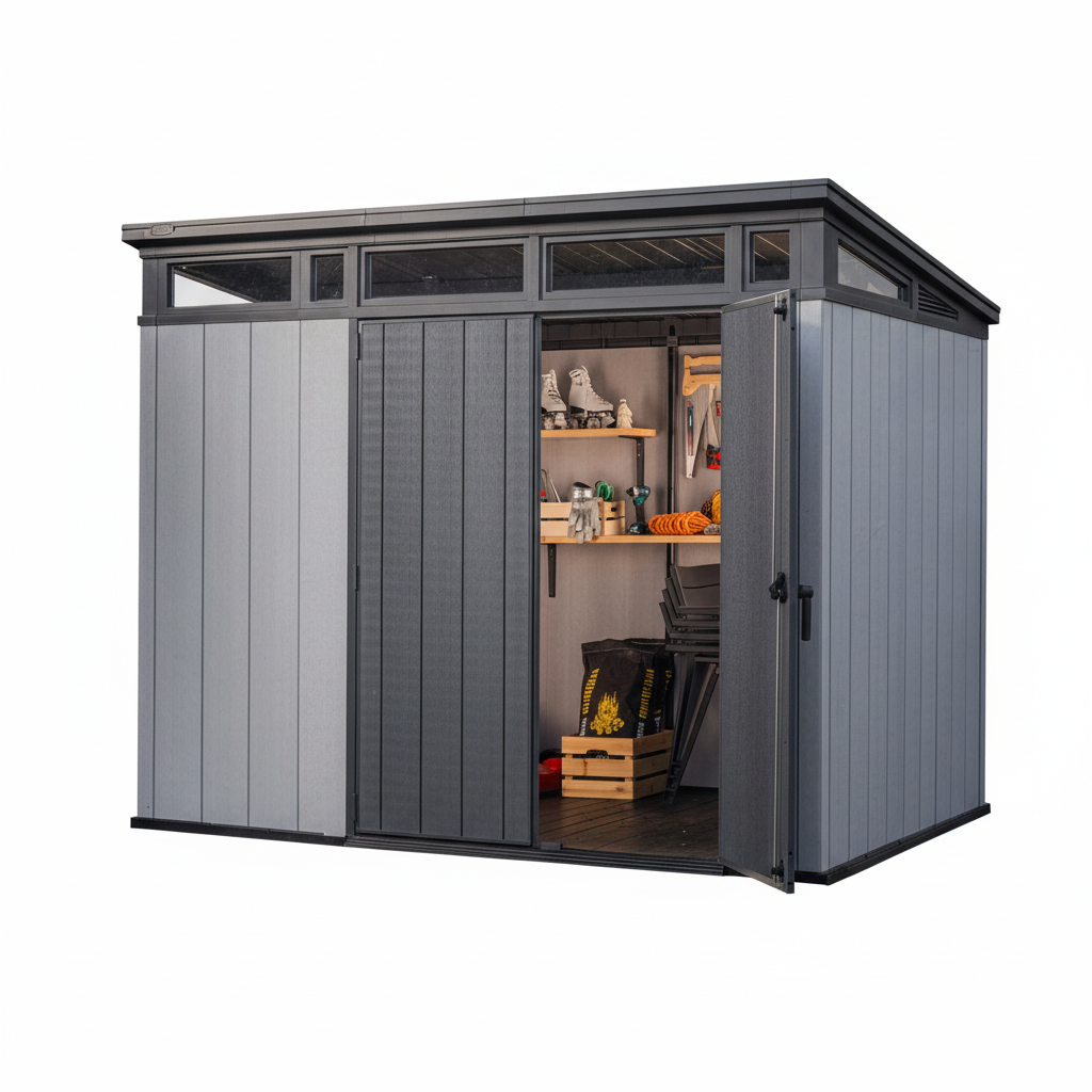 Grand abri extérieur 9X7 Foot avec plancher, design moderne, gris