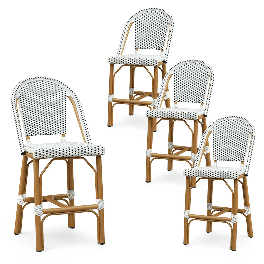 PURPLE LEAF Patio French Counter Stool Set of 2 Outdoor Backrest Barstools Aluminum Frame Woven Rattan for Indoor Kitchen Garden Balcony Restaurant