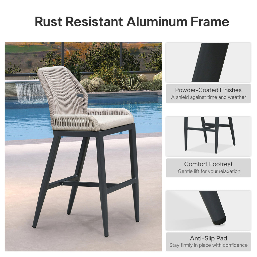 PURPLE LEAF Outdoor Bar Stool Set of 6, Wicker Chairs Bar Chairs with Cushion, All-Weather Patio Furniture kitchen stools