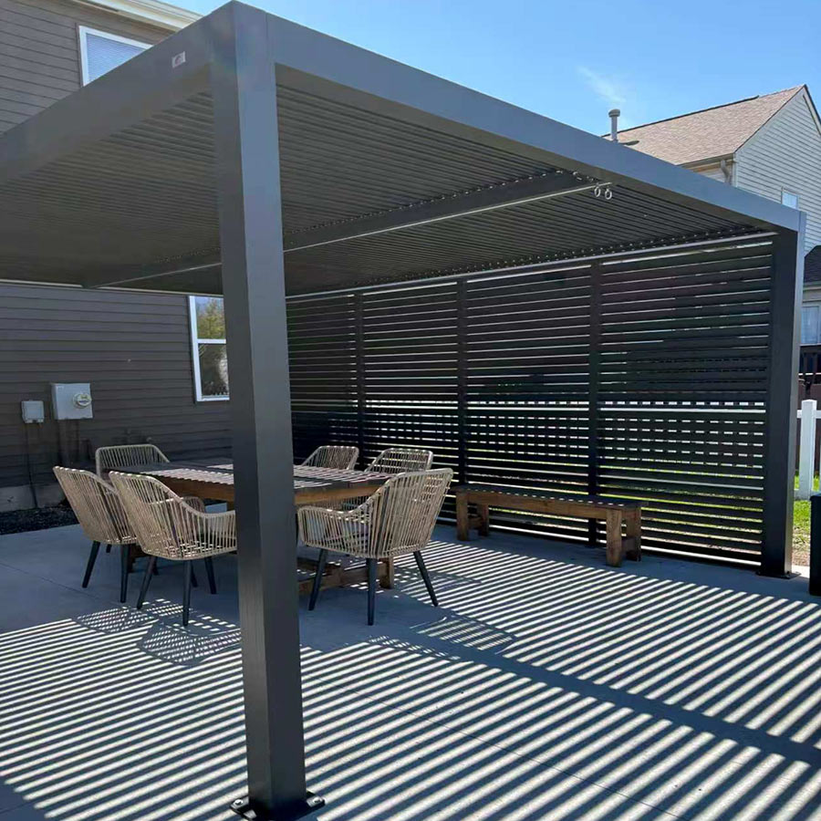 PURPLE LEAF Athena Louvered Pergola Grey Outdoor Aluminum Pergola with Shutter Wall Adjustable Gazebo Rainproof for Patio Deck Garden