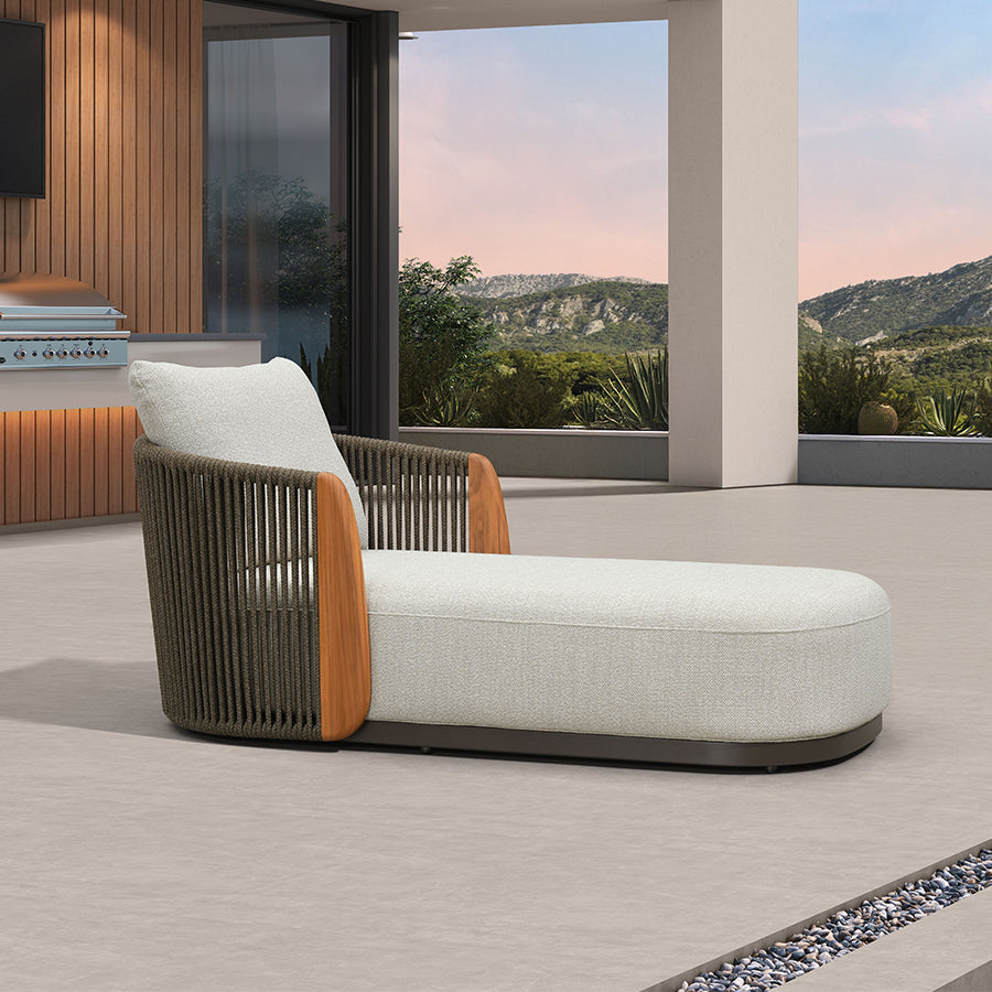 PURPLE LEAF Luxury  Hailar Olefin Patio Chaise Lounge Chair , Upholstered Pool Aluminium Lounge Chairs for Outdoor with Teak Armres for Deck, Pool, Lawn, Garden, Courtyard, Porch