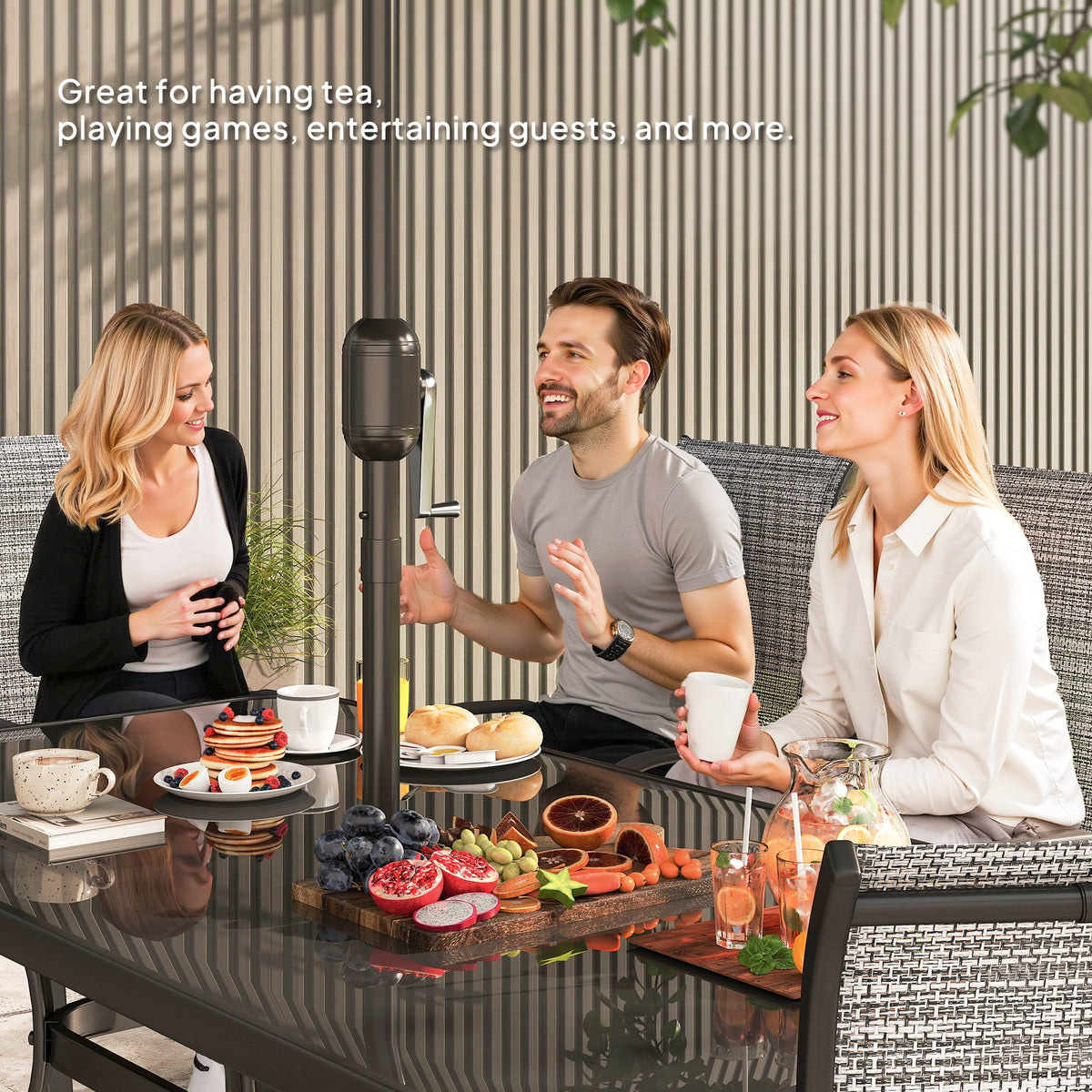8-Piece Patio Dining Set with 9 Ft Umbrella, Mixed Gray