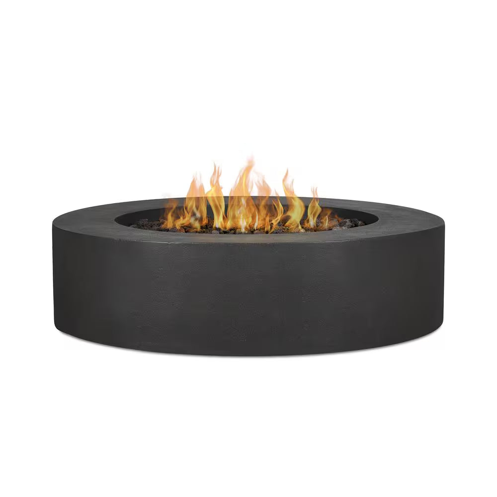 Jensen Co. Brookhurst 43 In. W X 13 In. H round Outdoor GFRC Liquid Propane Fire Pit in Carbon with Lava Rocks
