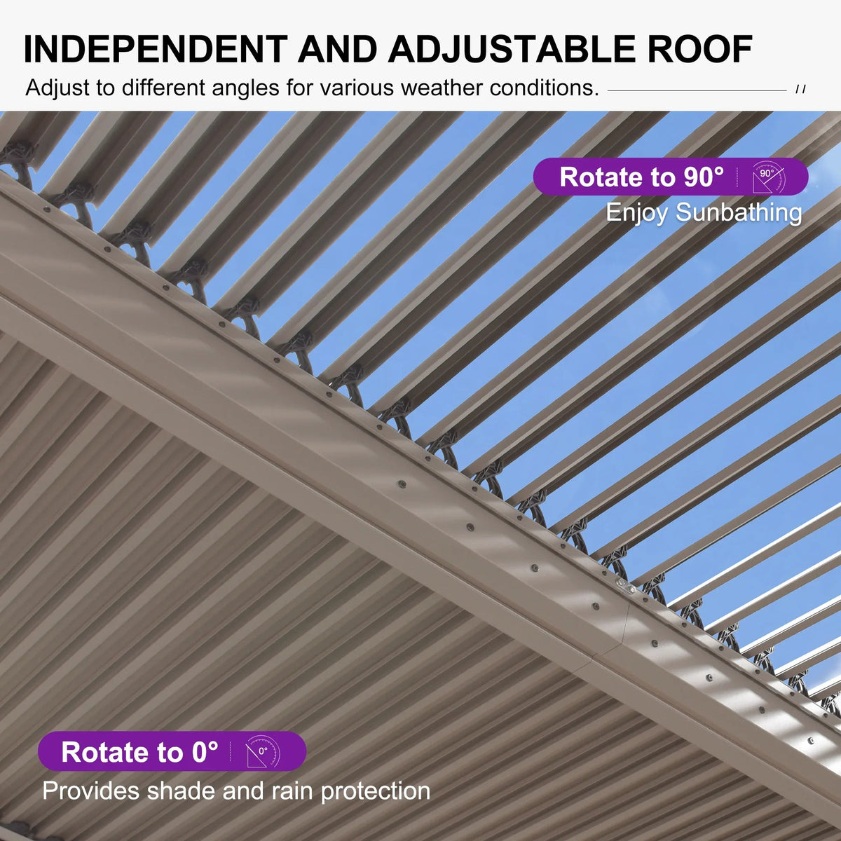 PURPLE LEAF Athena Louvered Pergola Champagne Outdoor Aluminum Pergola with Strip Lights Adjustable Gazebo for Patio Deck Garden