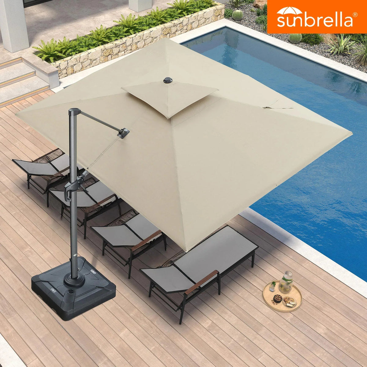 PURPLE LEAF SUNBRELLA Cantilever Umbrella Grey Aluminum Patio Umbrella