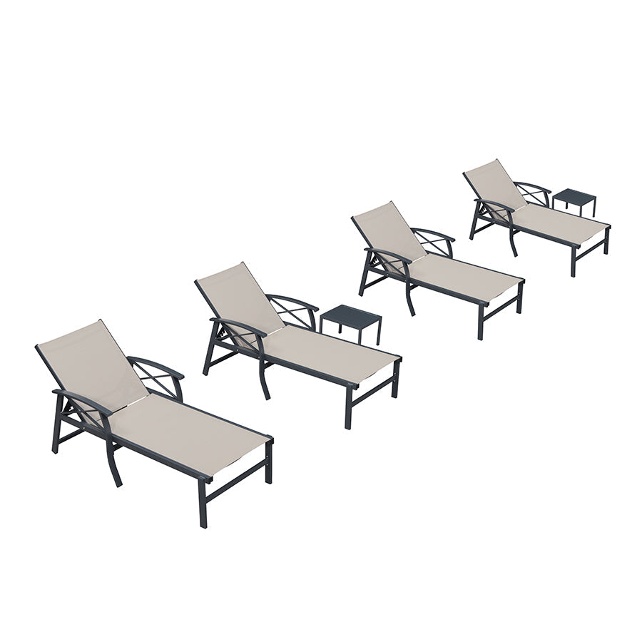 PURPLE LEAF Oversized Chaise Lounge Chair Outdoor Extra Wide Pool Lounge Chairs 5 Adjustable Position with Armrests and Side Table, Aluminum Patio Lounge Chair for Outside, Backyard, Pool