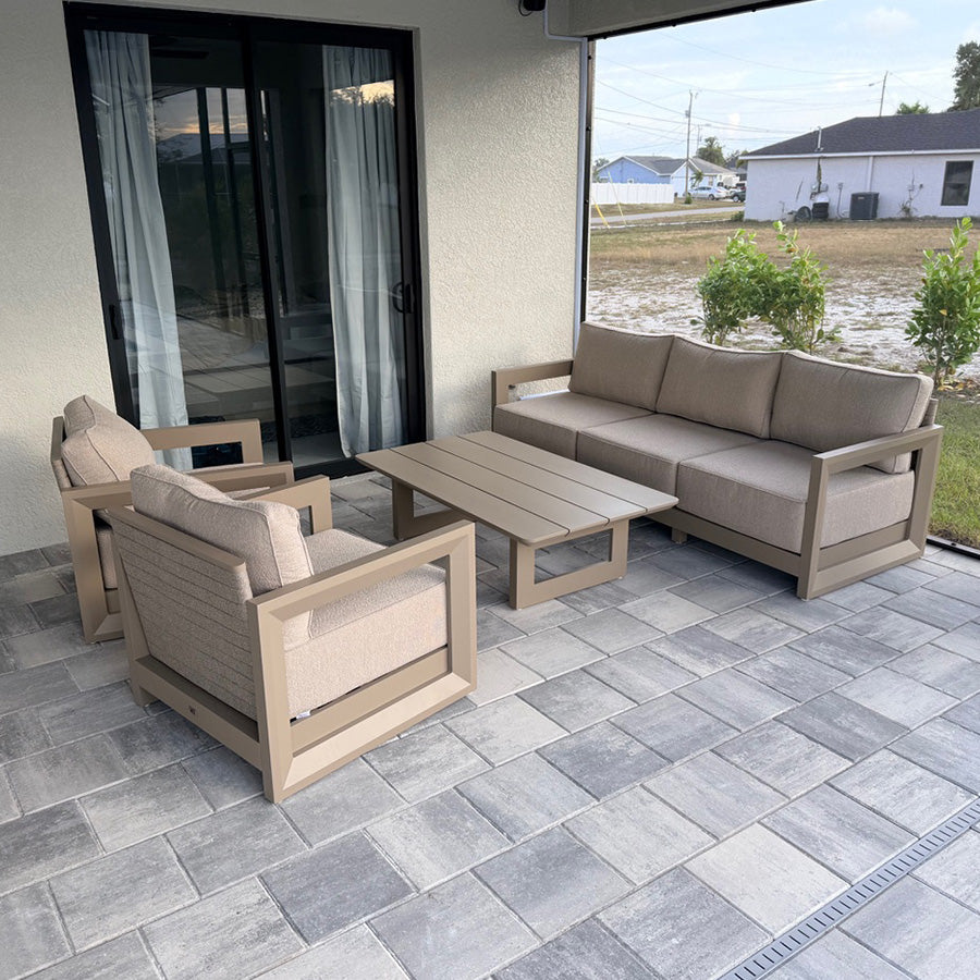 PURPLE LEAF Caesar – Ensemble salon de terrasse en L avec coussins et oreillers kaki, canapé et ottoman pour jardin et porche