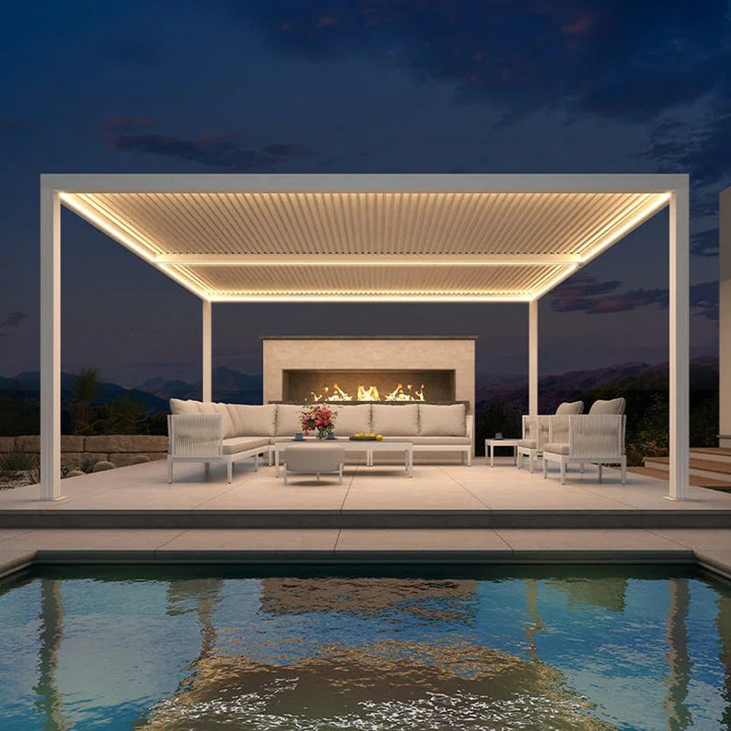Hanso Home Louvered Pergola Modern White Pergola with Adjustable Roof for Deck Backyard Garden
