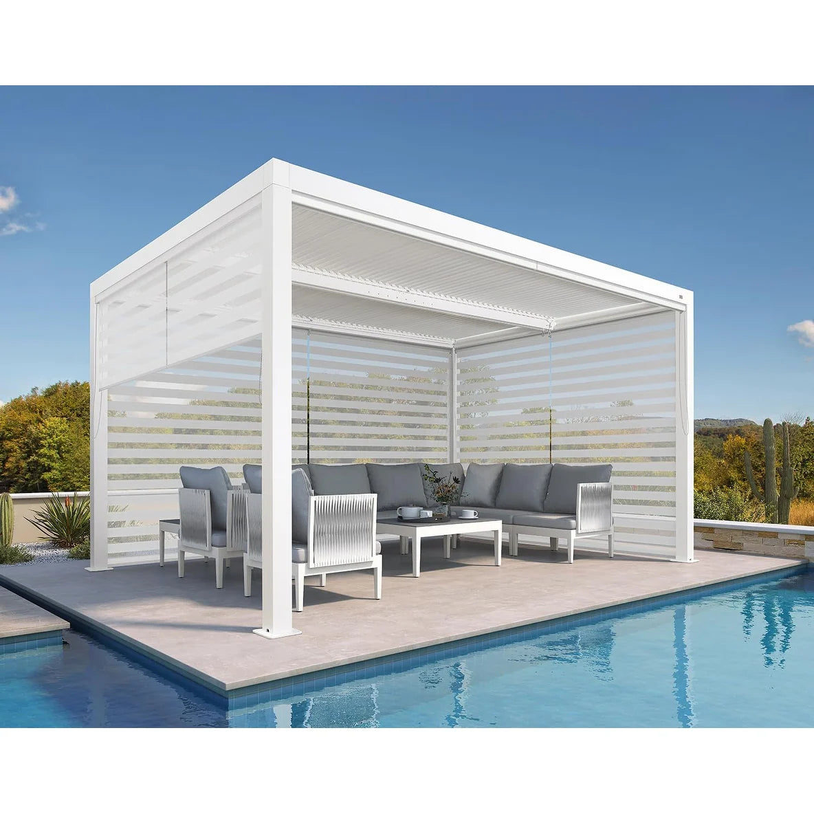 Hanso Home Louvered Pergola Modern White Pergola with Adjustable Roof for Deck Backyard Garden