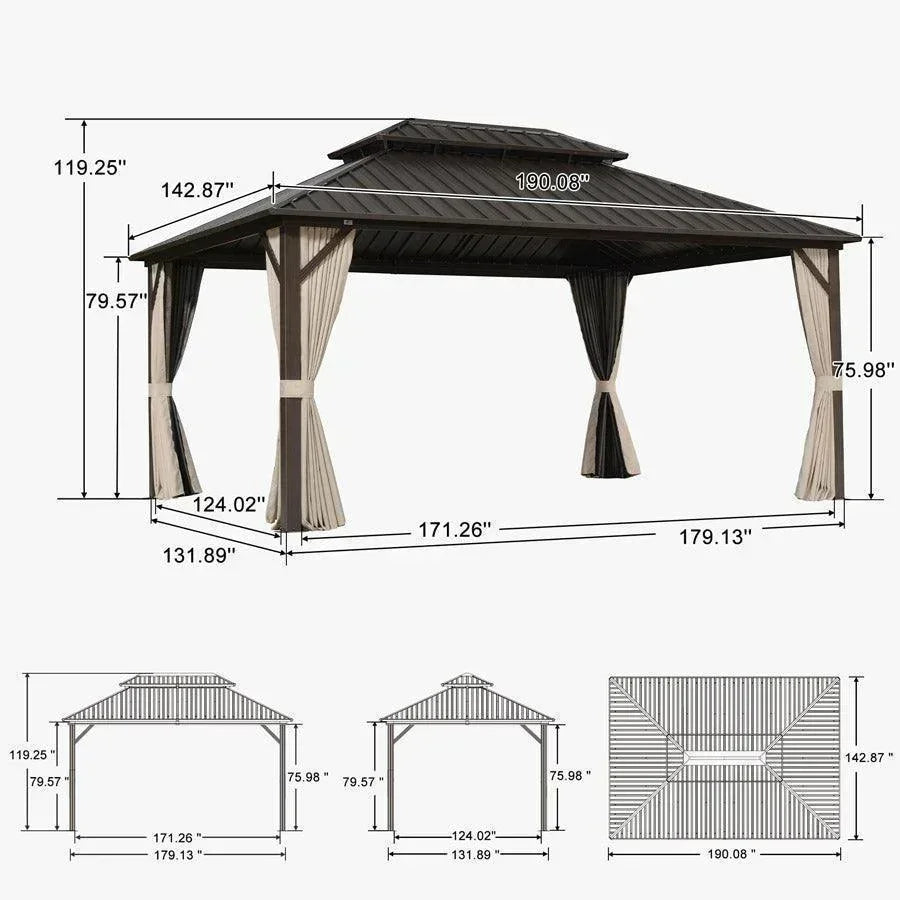 PURPLE LEAF Hardtop Gazebo Featuring Galvanized Steel Double Roof and Bronze Aluminum Frame with Curtains and Netting for Patio and Poolside