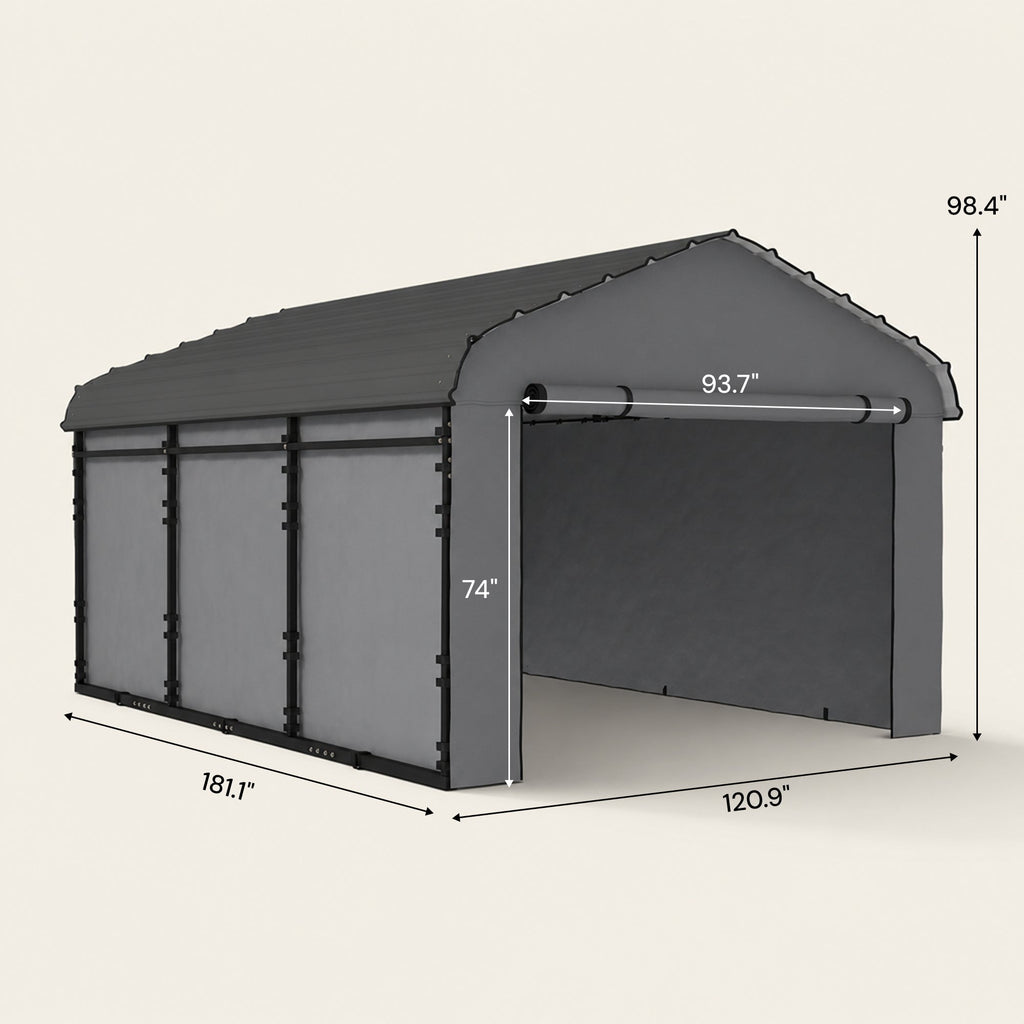 Onward 10' x 15' Heavy Duty Metal Carport with Galvanized Roof & Removable Sidewalls